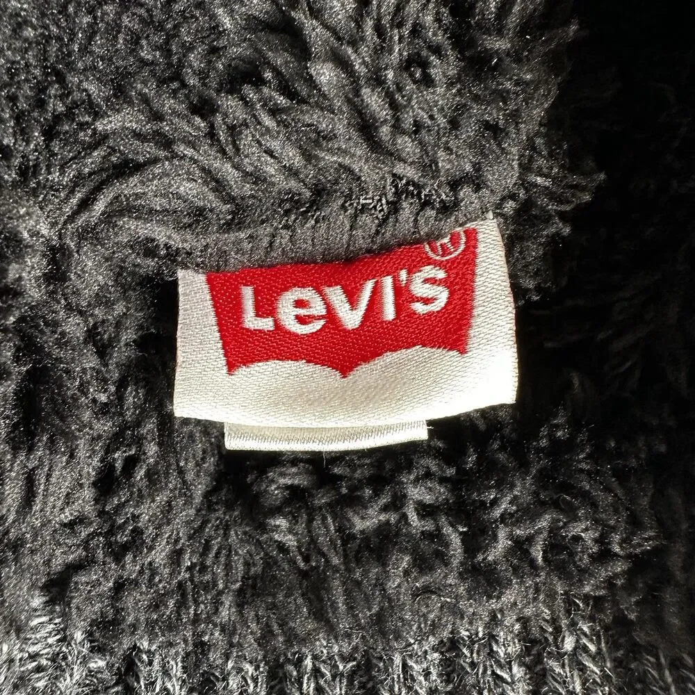 Levi's‎ Beanie Hat Charcoal Gray Ribbed Knit Cuff Faux Leather Logo Lined OSFA